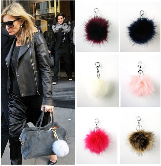  Ladies Faux Fur 10cm Ball Keyring Handbag Car Pendant Pompom Bag Charm Dangle