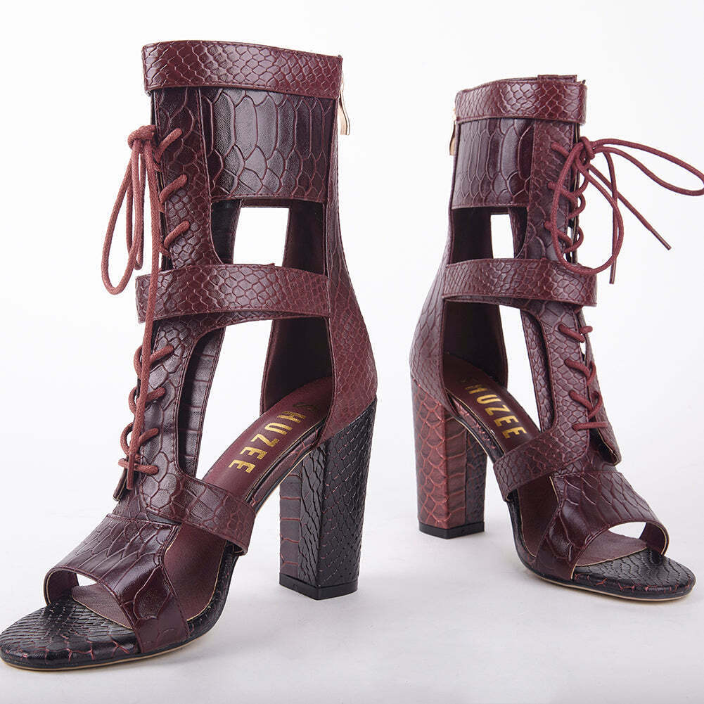 Khloe Croc Lace Up Block Heels