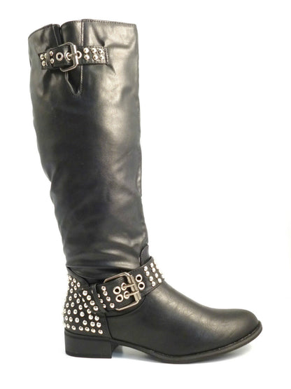 WOMENS LADIES NEW KNEE HIGH ZIP UP BLACK RIDING BLOCK HEEL BOOTS SHOES SIZE  