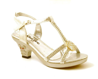 GIRLS KIDS LOW HEEL DIAMANTE TRIM WEDDING EVENING PARTY SANDALS