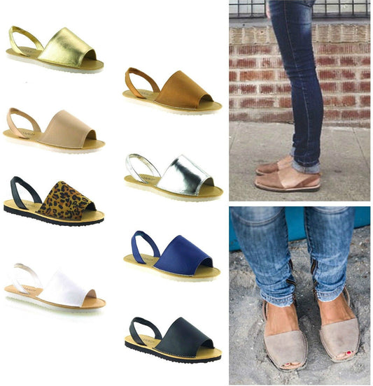 LADIES MENORCAN SLING BACK PEEP TOE FLIP FLOP SUMMER SANDALS
