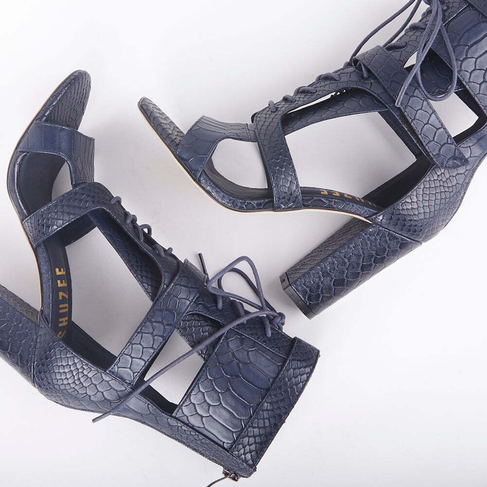 Khloe Croc Lace Up Block Heels