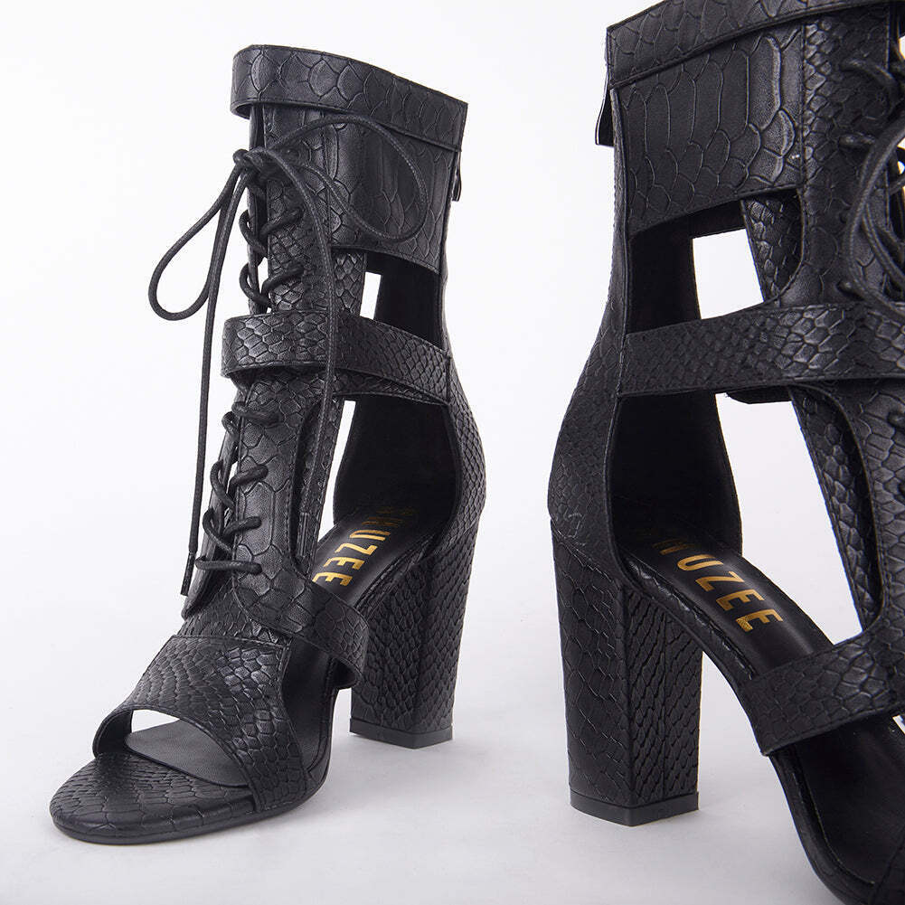 Khloe Croc Lace Up Block Heels