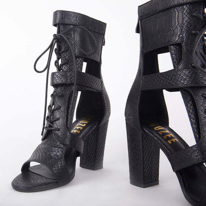 Khloe Croc Lace Up Block Heels