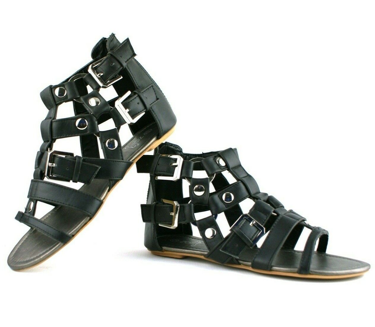 LADIES WOMENS STUD DETAIL CAGE SUMMER ROMAN STYLE SANDALS BEACH SHOES SIZE  