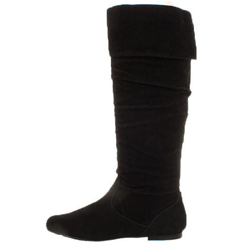 WOMENS LADIES GIRLS NEW FLAT HEEL SLOUCH CALF PULL ON KNEE HIGH BOOTS SHOES SIZE