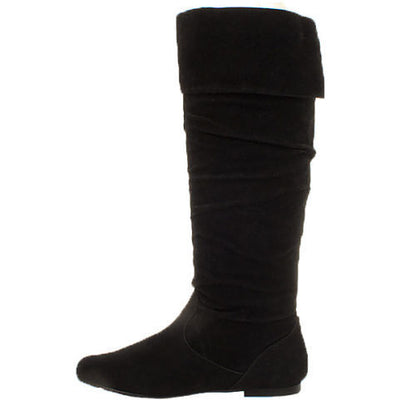 WOMENS LADIES GIRLS NEW FLAT HEEL SLOUCH CALF PULL ON KNEE HIGH BOOTS SHOES SIZE
