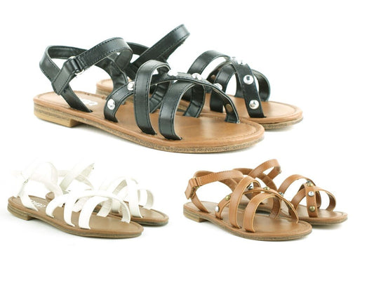 GIRLS KIDS FLAT ROMAN STYLE SUMMER GLADIATOR BEACH SANDALS SHOES FLIP FLOPS SIZE