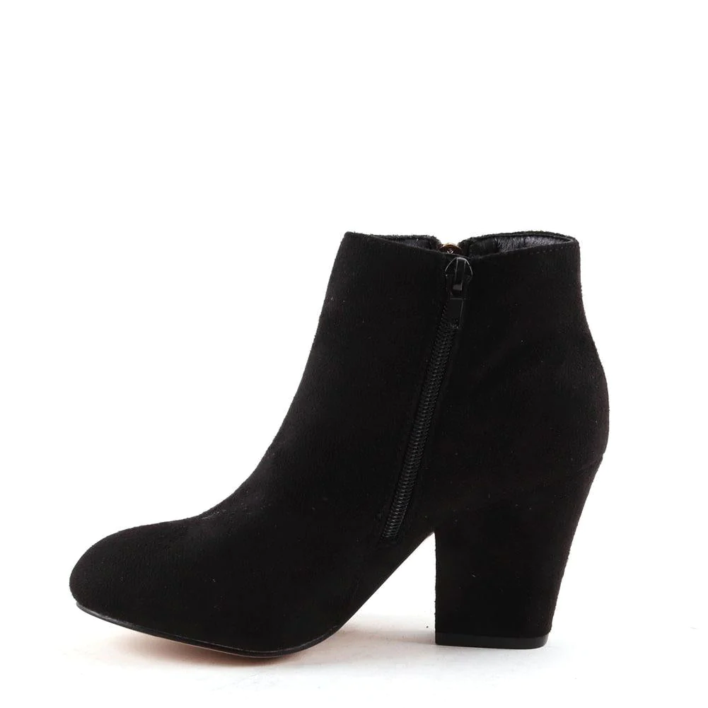 Faux Suede Block Heel Ankle Boot