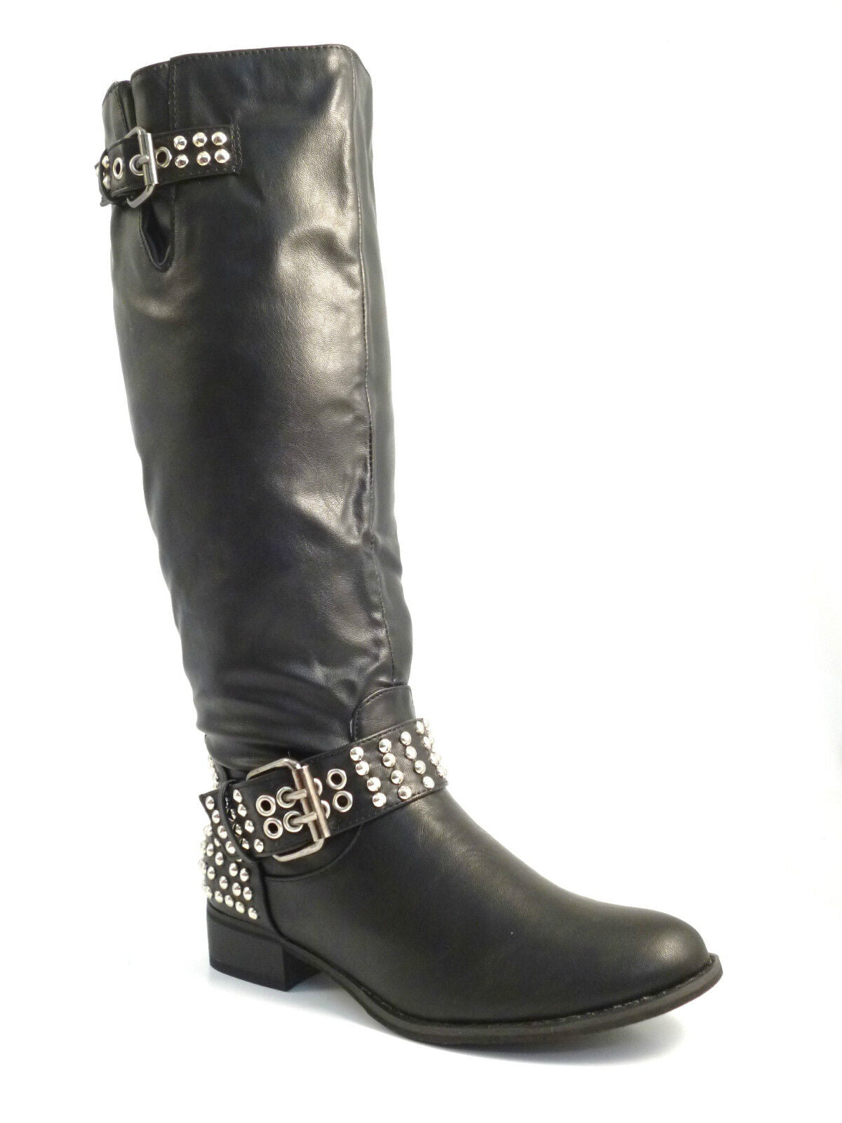 WOMENS LADIES NEW KNEE HIGH ZIP UP BLACK RIDING BLOCK HEEL BOOTS SHOES SIZE  