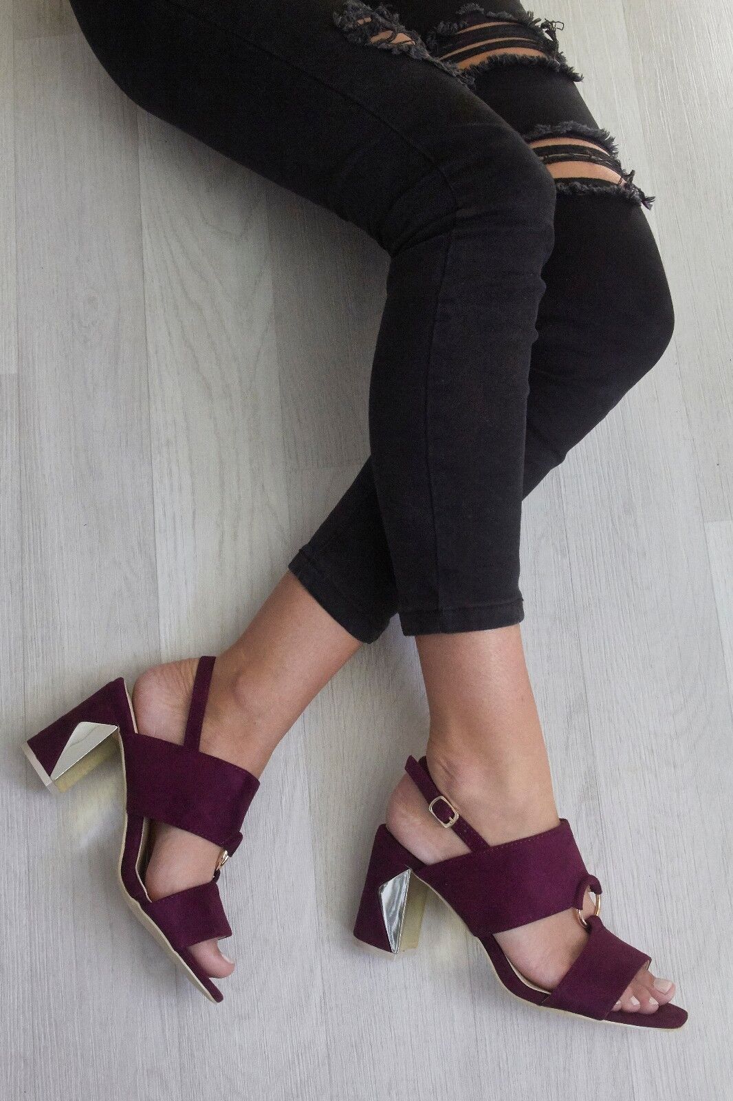 Womens Block Heel Ankle Buckle Up Strappy Peep Toe Sandals