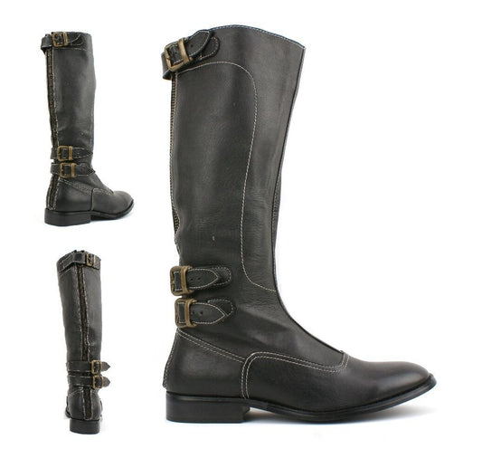 WOMENS LADIES REAL LEATHER CALF BIKER COWBOY RIDING STYLE SHOES BOOTS KNEE SIZE