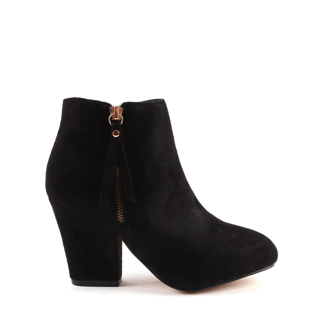 Faux Suede Block Heel Ankle Boot