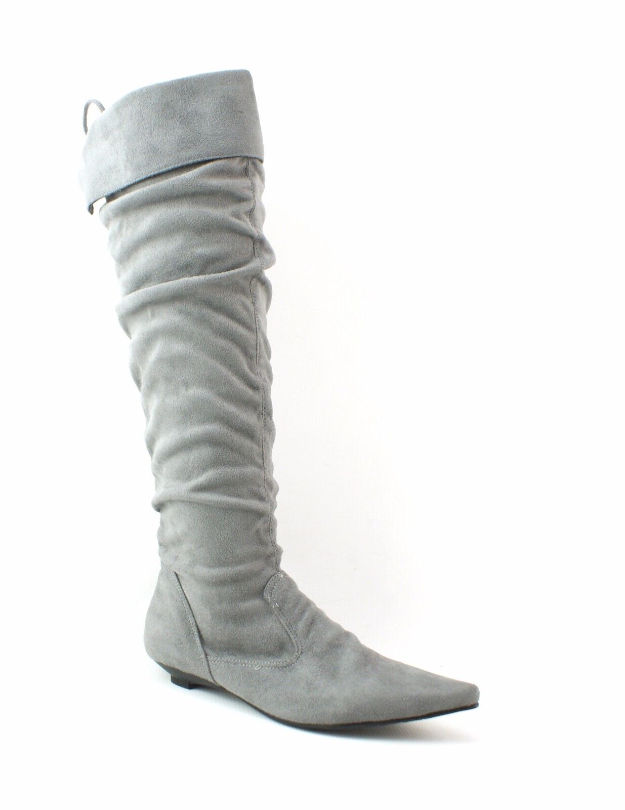 LADIES WOMENS SUEDE KNEE BOOTS LOW FLAT HEEL PULL ON PIRATE STYLE SHOES SIZE 