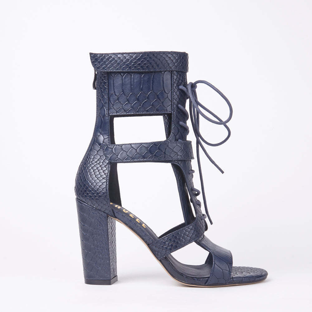 Khloe Croc Lace Up Block Heels