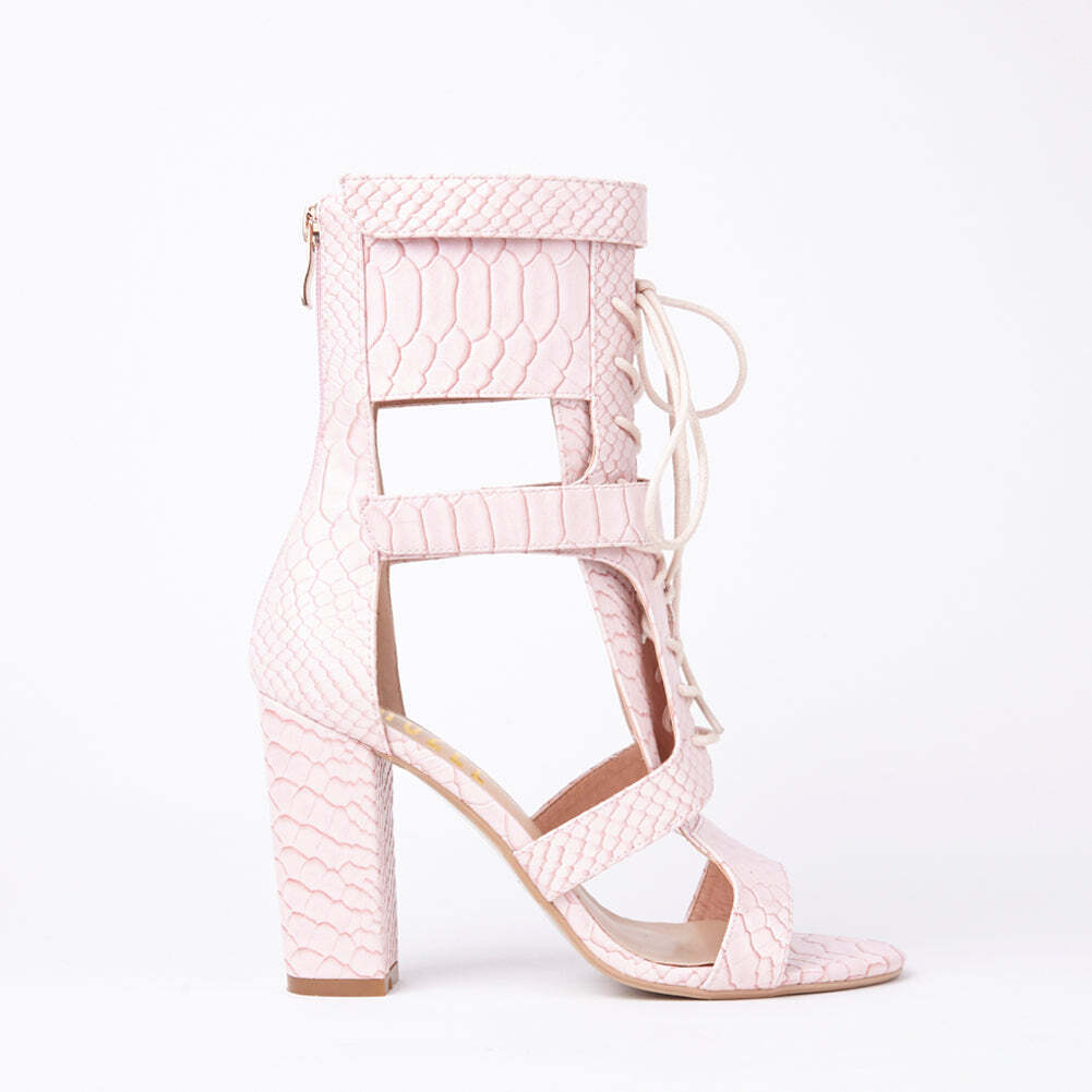 Khloe Croc Lace Up Block Heels