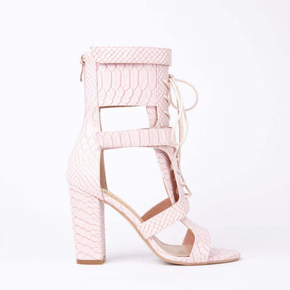Khloe Croc Lace Up Block Heels