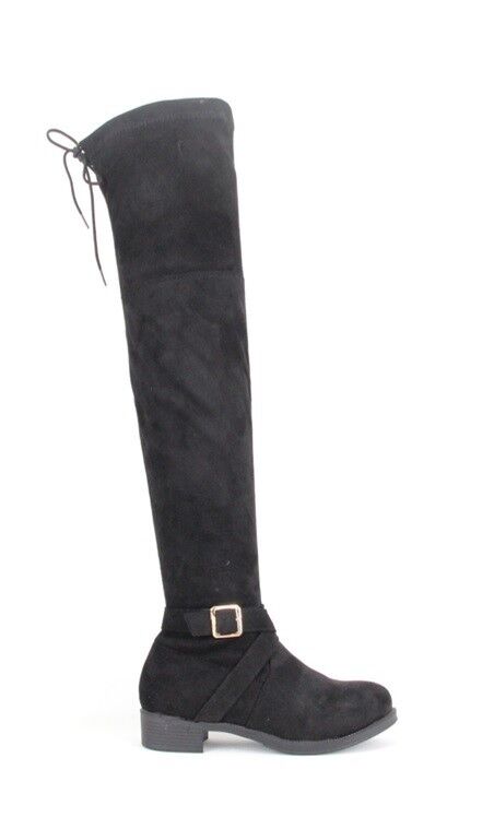 LADIES WOMENS OVER THE KNEE HIGH LOW HEEL BOOTS SHOES ZIP STRETCH FLAT SIZE