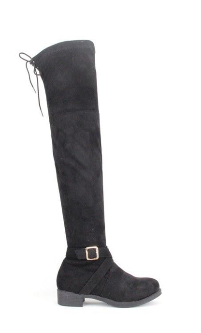 LADIES WOMENS OVER THE KNEE HIGH LOW HEEL BOOTS SHOES ZIP STRETCH FLAT SIZE