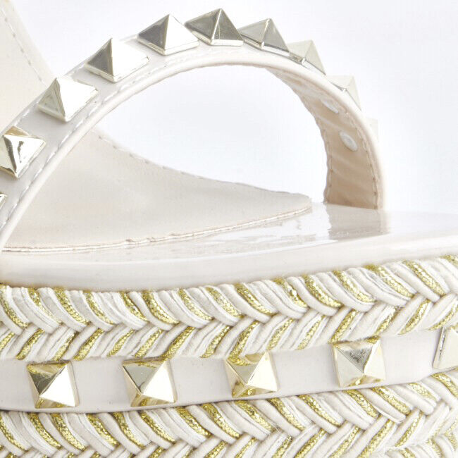 LADIES WOMENS STUD DETAIL PLATFORM WEDGE PEEP TOE SUMMER ESPADRILL SANDALS SHOES