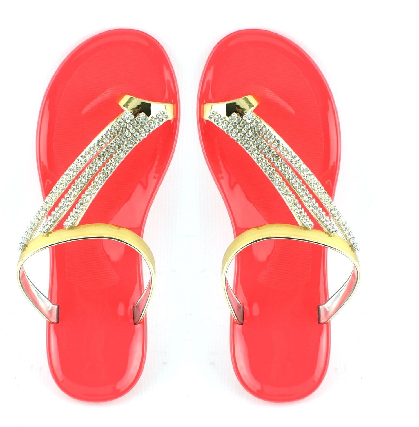 LADIES WOMENS NEW FLAT SUMMER DIAMANTE JELLY JELLIE FLIP FLOP SANDALS SHOES SIZE
