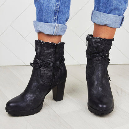 WOMENS LADIES BLOCK HEEL ANKLE DENIM DESIGN FASHION GRIP SOLE BOOTS SHOES SIZE