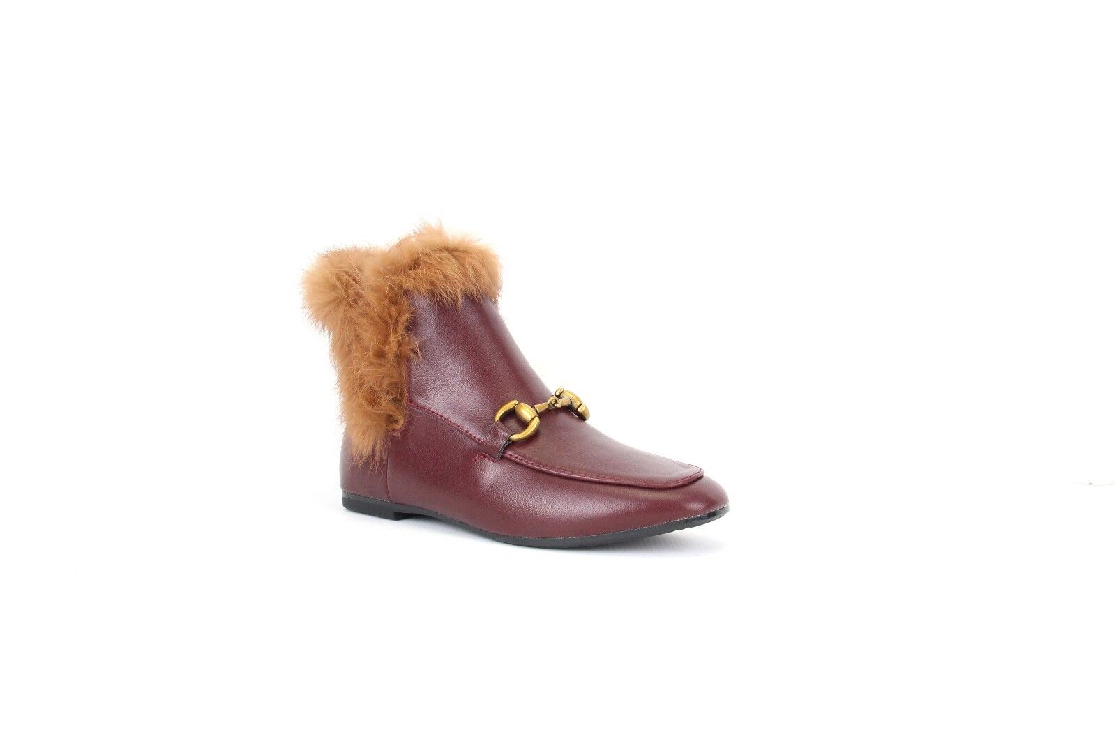 LADIES WOMENS VINTAGE RETRO FLAT FAUX FUR COLLAR ANKLE LOAFER BOOTS SHOES SIZE 