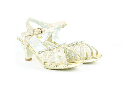 GIRLS KIDS LOW HEEL DIAMANTE WEDDING PARTY BRIDES MAID SANDALS