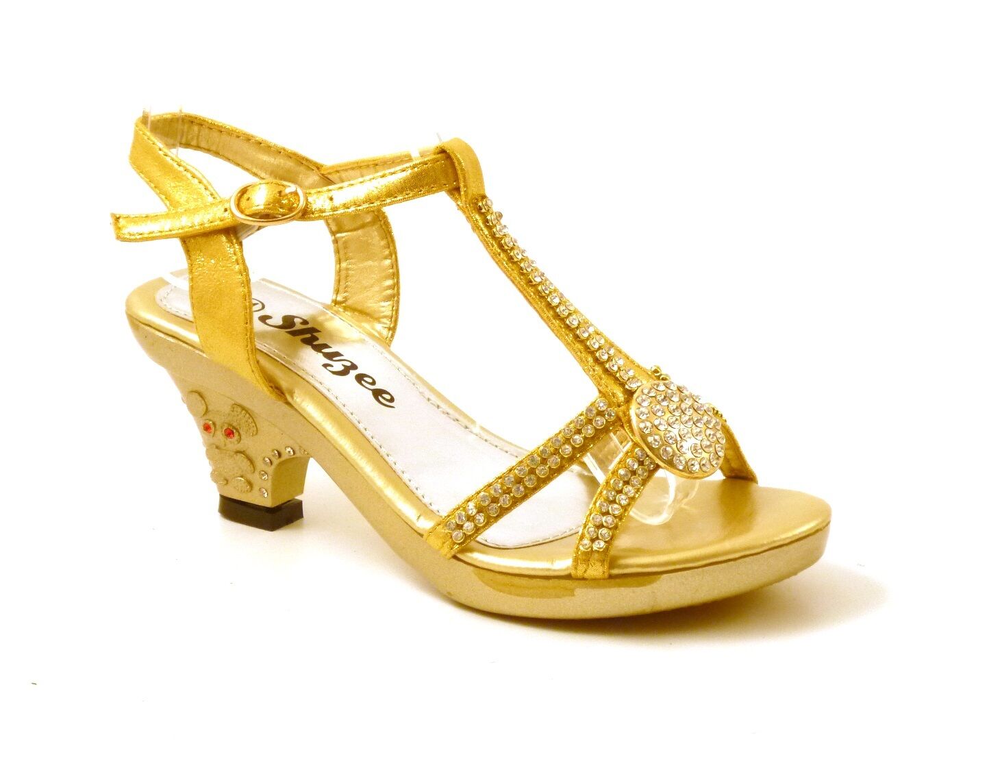 GIRLS KIDS LOW HEEL DIAMANTE TRIM WEDDING EVENING PARTY SANDALS