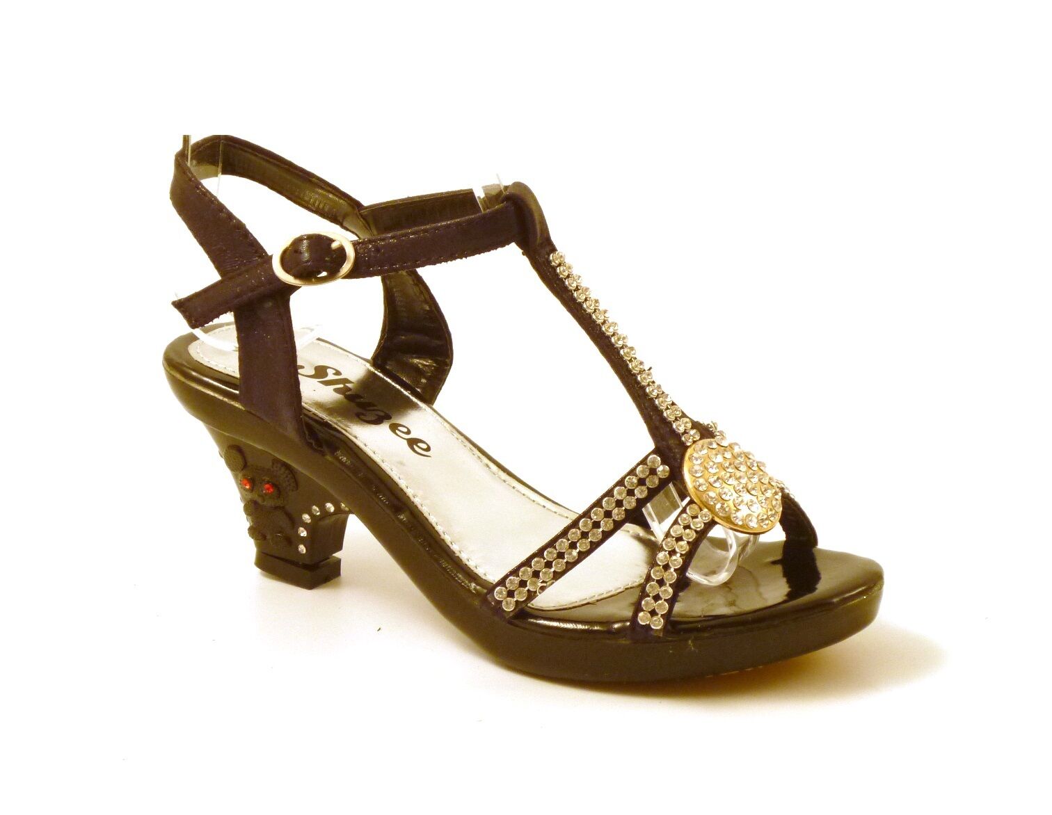 GIRLS KIDS LOW HEEL DIAMANTE TRIM WEDDING EVENING PARTY SANDALS