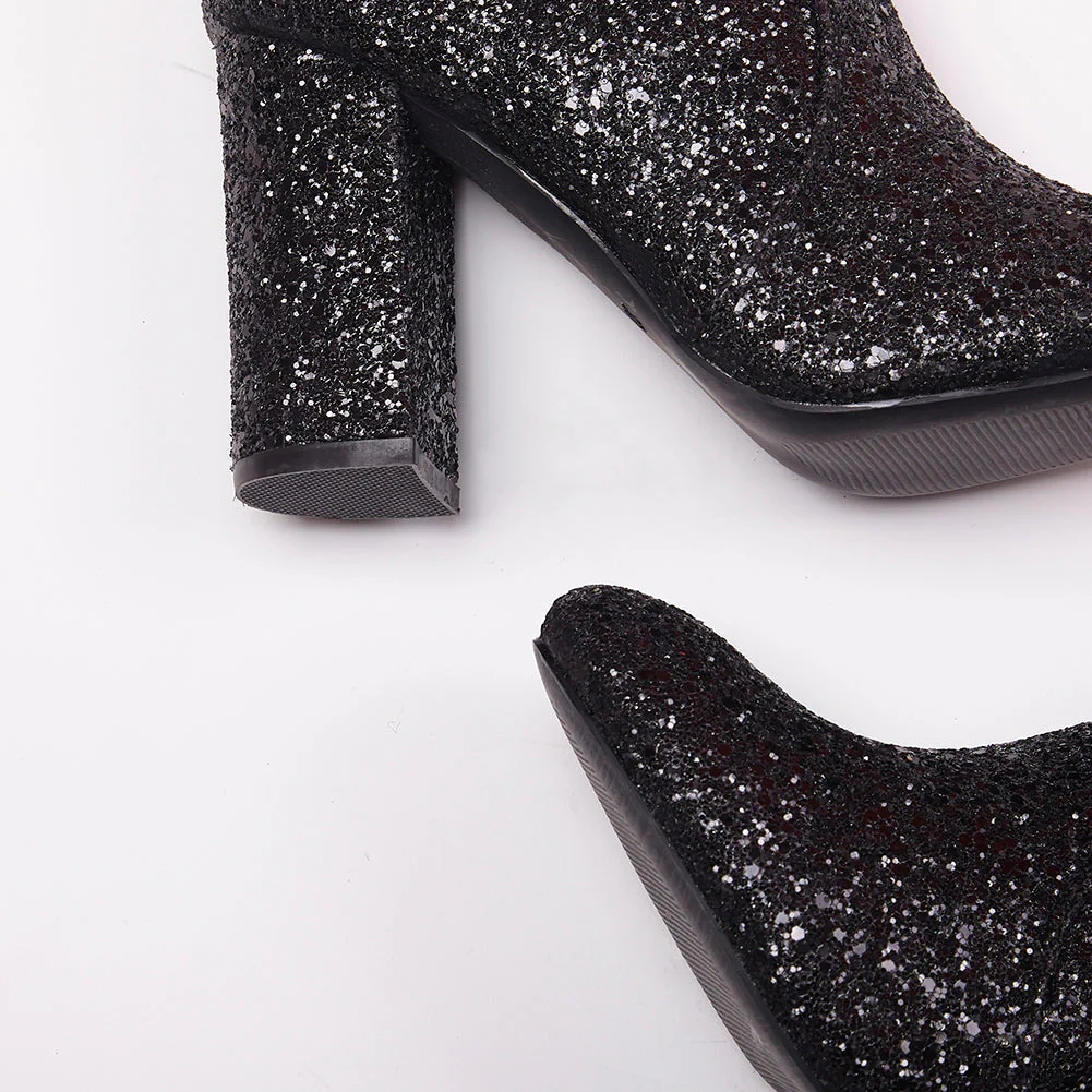India Glitter Knee High Block Heel Boots