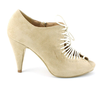 LADIES WOMENS MID HEEL LACE UP PEEP TOE ZIP UP SANDALS SHOES PUMPS SIZE 