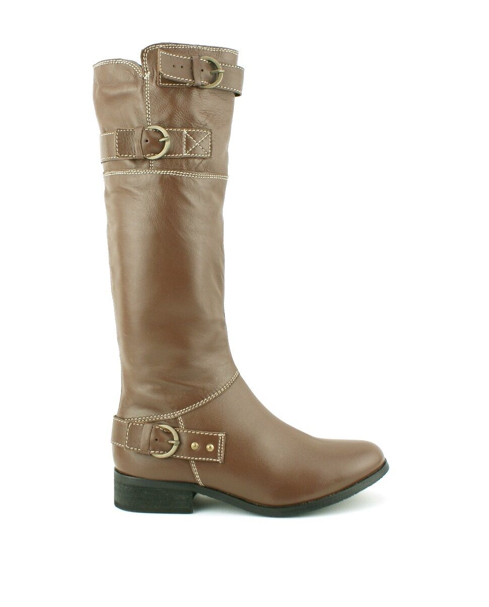 LADIES WOMENS REAL LEATHER KNEE HIGH FLAT HEEL RIDING CASUAL BOOTS SHOES SIZE