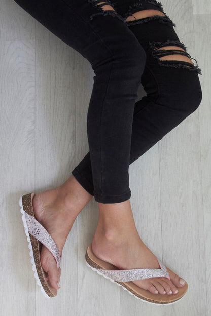 LADIES WOMENS TOE POST LOW WEDGE FLIP FLOPS FOOT BED SUMMER SANDALS SHOES SIZE 
