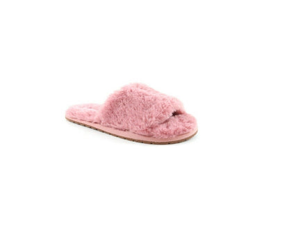 Ladies Womens Genuine Faux Fur Slippers Mules Non Slip Rubber Hard Sole Size