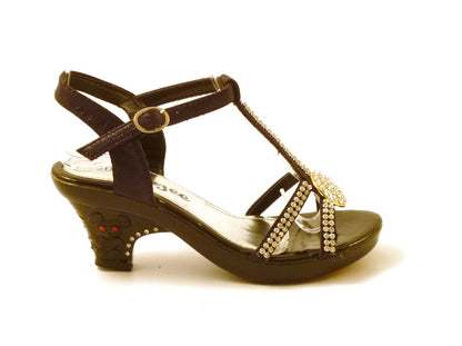 GIRLS KIDS LOW HEEL DIAMANTE TRIM WEDDING EVENING PARTY SANDALS