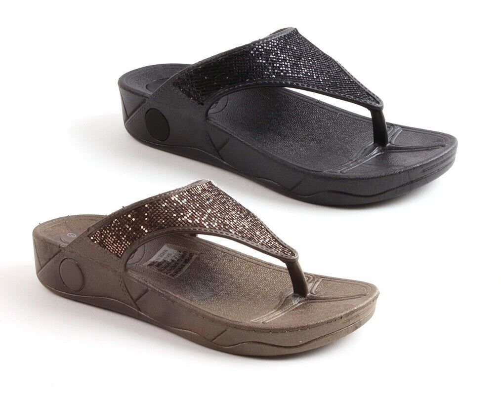 LADIES LOW WEDGE SPORTS POSTURE GYM FLIP FLOP WALKING SANDALS