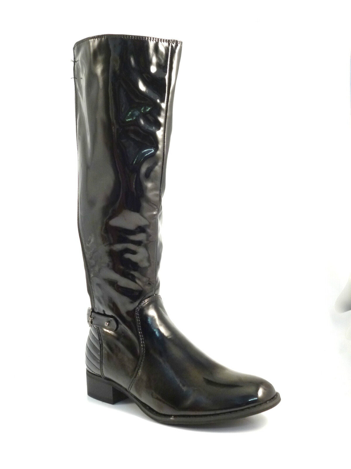 WOMENS LADIES NEW KNEE HIGH ZIP UP BLACK RIDING BLOCK HEEL BOOTS SHOES SIZE  