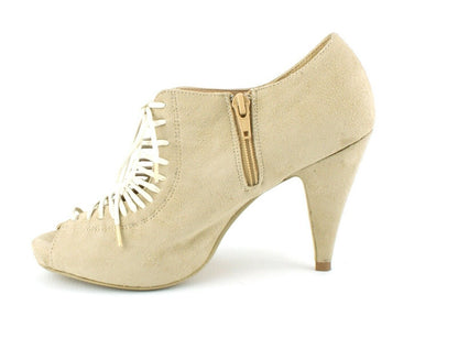 LADIES WOMENS MID HEEL LACE UP PEEP TOE ZIP UP SANDALS SHOES PUMPS SIZE 