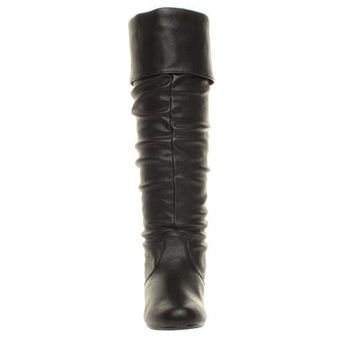 WOMENS LADIES GIRLS NEW FLAT HEEL SLOUCH CALF PULL ON KNEE HIGH BOOTS SHOES SIZE