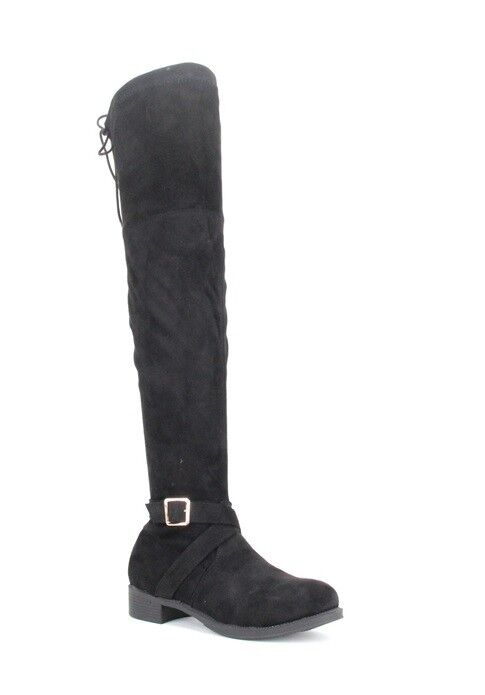 LADIES WOMENS OVER THE KNEE HIGH LOW HEEL BOOTS SHOES ZIP STRETCH FLAT SIZE