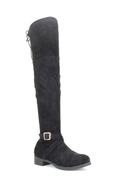 LADIES WOMENS OVER THE KNEE HIGH LOW HEEL BOOTS SHOES ZIP STRETCH FLAT SIZE