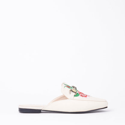 Cheska Embroidered Floral Faux Leather Flat Mule