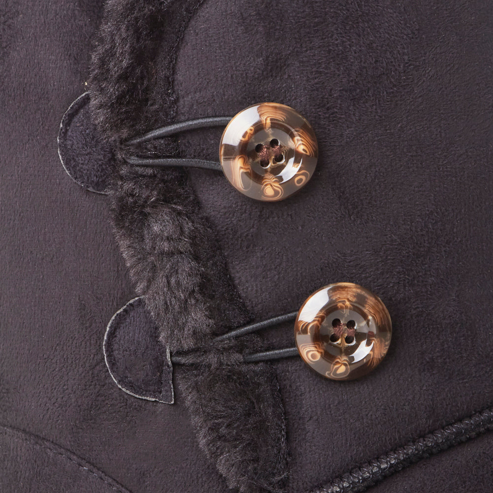 Faux Suede Button Detail Fleece Lined Winter Ankle Boots