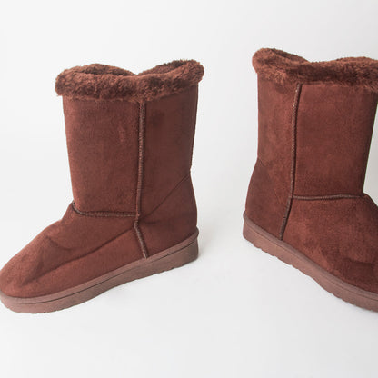Faux Suede Button Detail Fleece Lined Winter Ankle Boots