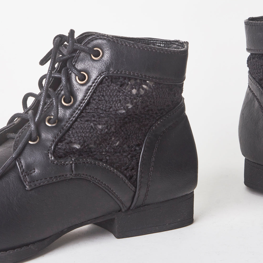 June Lace Up Ankle Boots With Embroidered Detail