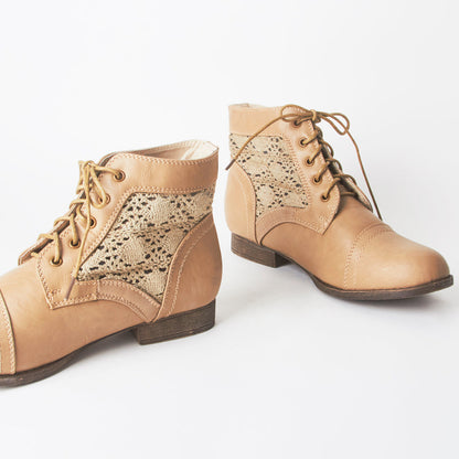 June Lace Up Ankle Boots With Embroidered Detail