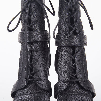 Khloe Croc Lace Up Block Heels