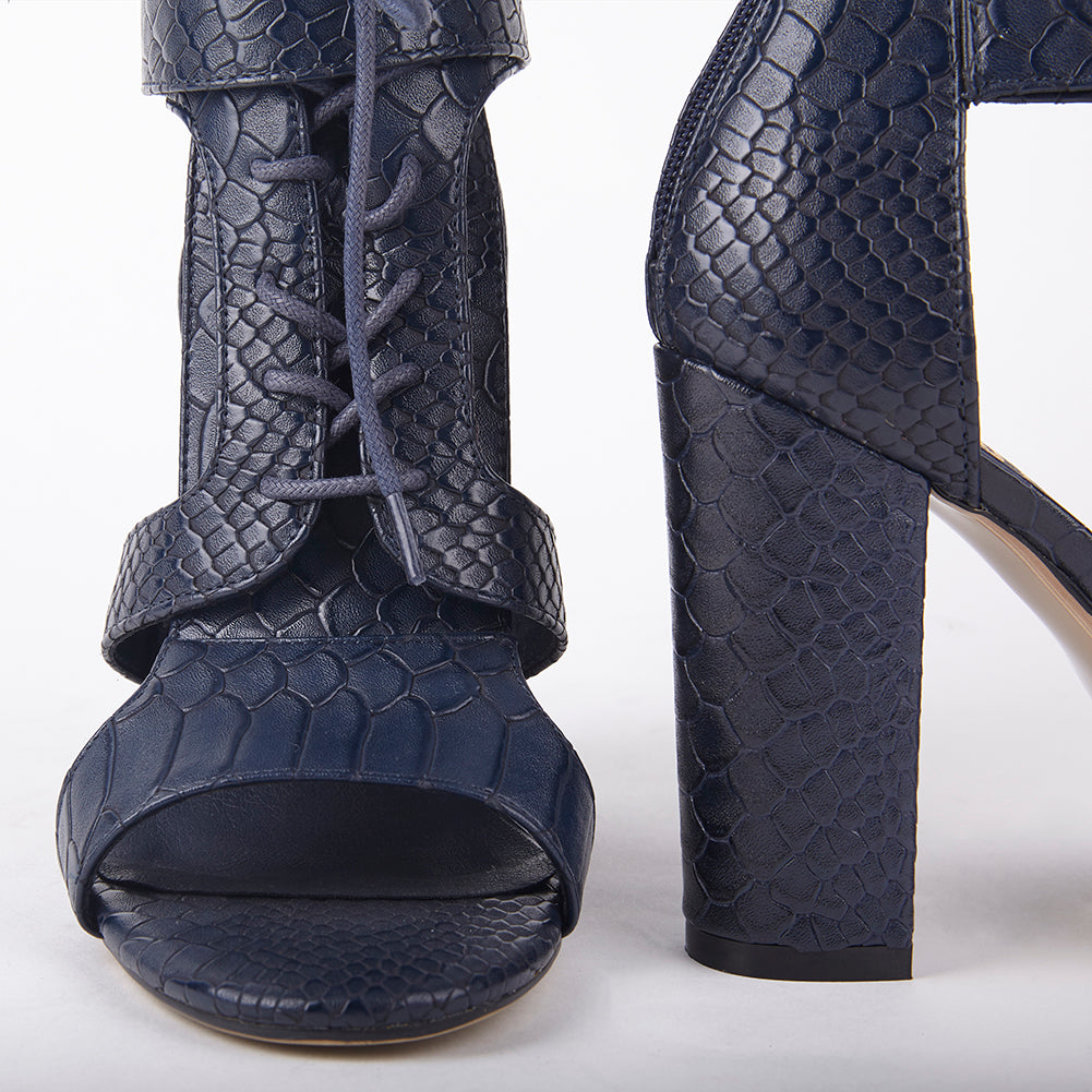 Khloe Croc Lace Up Block Heels