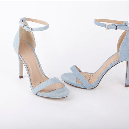 Shauna Barely There Strappy Denim High Heel Sandals